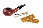 Smoking pipe, tobacco and accessories. Isolated on white