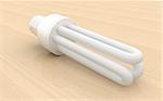 3d Energy saving lamp. Isolated on wooden background