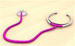 3D Stethoscope on a wooden background