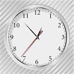 Vector gray wall clock on a metal silver striped background