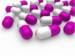 3d, pill, purple, white, medicine, capsule, tablet