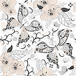 Gentle  white seamless floral pattern with pastel flowers and butterflies (vector)