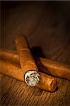 Typical havana cigars on wooden background