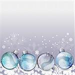 Christmas background with glass balls and contour snowflakes