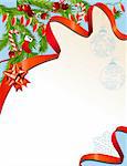 Christmas background with red garland and ribbon
