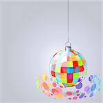 Hanging mirror ball with sparkles on light grey background