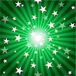 Sun Rays and Stars - Green Abstract Background Illustration, Vector
