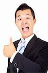 happy asian Businessman with thumb up  isolated on white