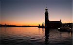 Stockholm City Hall - venue for the Nobel Prize ceremony - at sunset