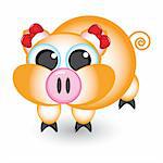 Cartoon pig with bows. Illustration on white background