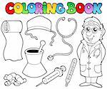 Coloring book medical collection - vector illustration.