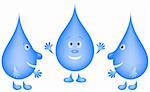 Vector cartoon: cheerful water drops friends have met and stretch each other hands