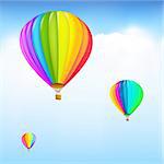 3 Colorful Hot Air Balloons, Vector Illustration