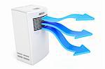 Air conditioner blowing cold air on white background