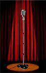 Vintage microphone with red curtain