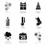 set of 9 black christmas icons