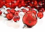 Red decorative christmas ornaments with star background