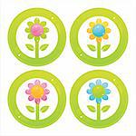 set of 4 colorful flowers buttons