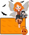 Illustration for Halloween fairy  sitting on place card