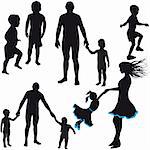 Silhouettes of woman, man, children, family, icon vector illustration