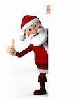 Cartoon Santa Claus giving thumbs up from behind a blank sign - high quality 3d illustration