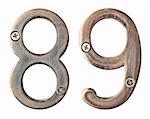Aged metal numbers with screw heads