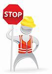 Metallic cartoon mascot character stop sign workman concept