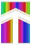 Colored pencils arrow shape on white background