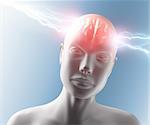 Lightning going through the head and brain. Concept of headache.