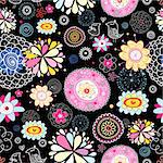 seamless bright floral pattern on a black background