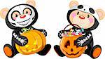 Cute Halloween Teddy Bears with costumes and treat