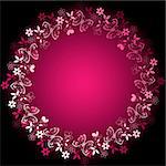 White-purple vivid floral frame on pink and black background (vector)