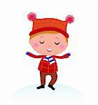 Little Boy in winter costume isolated on white - vector cartoon