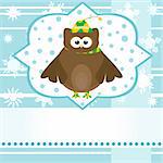 cartoon cute owl winter greetings card vector background