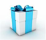 Box with a gift, fastened by a blue ribbon