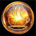 Coffee cup icon fire, isolated on black background