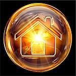 House icon fire, isolated on black background