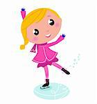 Figure skating Girl in pink costume. Vector cartoon Illustration