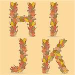 H,I,J,K Vector colorful font. Autumn theme, leaves and berries.
