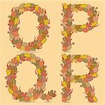 O,P,Q,R Vector colorful font. Autumn theme, leaves and berries.