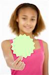 Young Girl Holding Sale Tag
