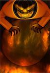 Halloween Jack O Lantern Over Fiery Spooky Moon Illustration