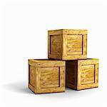 Three wooden crates over white background