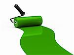 3d paint roller green color ground white