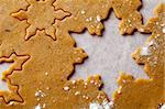 Making gingerbread cookies for Christmas. Gingerbread dough with star shapes.