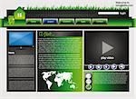 web site design template for company with green background, white frame, arrows and ecology motive