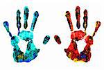 Colorful hand print on white background