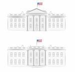 White House - detailed vector illustration of front and back, with american flag