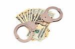 handcuffs and dollars on a white background