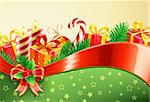 Vektor-Illustration von Weihnachten dekorativen Hintergrund mit roter Schleife, Schleife, Kerzen, Holly Blätter und Beeren